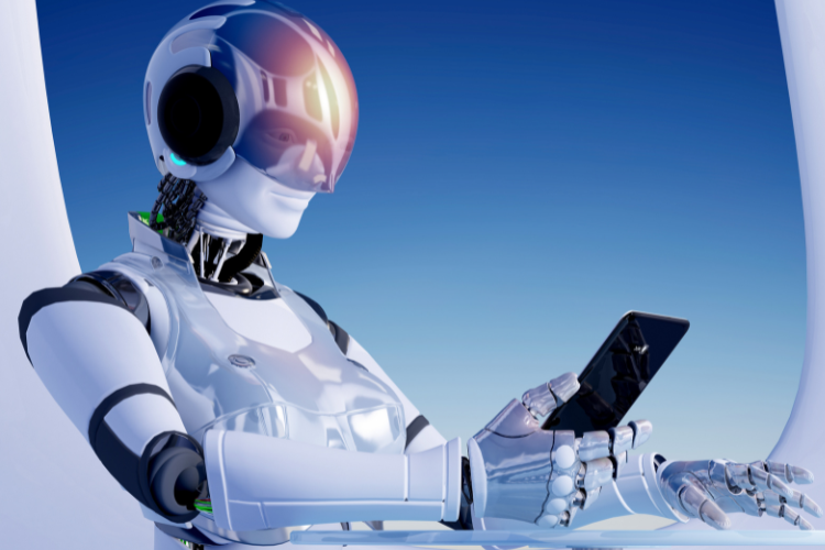 ロボットがスマホを操作している